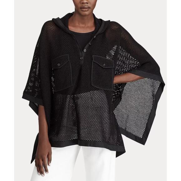 Ralph Lauren Collection Merino Wool Linen Mesh Poncho Cape Sweater Hooded Top S - Picture 1 of 8